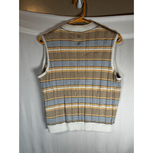 St John Sport Zip Front Nuetral Striped Sweater Vest Size Medium Women's Classic - Picture 2 of 7